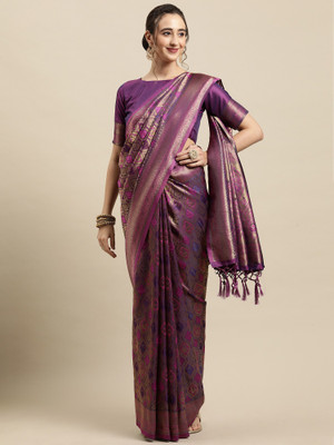 Ratnavati Floral Print Banarasi Silk Blend Saree(Magenta)
