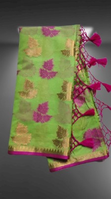 G N Fabrics Woven Banarasi Silk Blend Saree(Light Green)