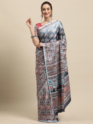 Ratnavati Floral Print Bollywood Crepe Saree(Grey)