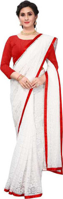 Aruna Sarees Floral Print Bollywood Net Saree(White)