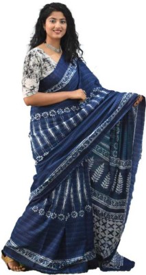 NIKHILAM Printed Handloom Pure Cotton Saree(Blue)