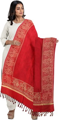 PASHTUSHS Wool, Viscose Embroidered Women Shawl(Red, Gold)