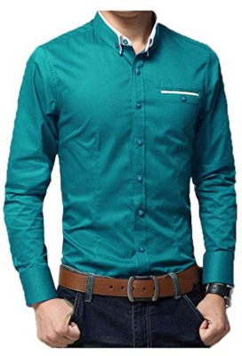 PEARL OCEAN Men Solid Casual Blue Shirt