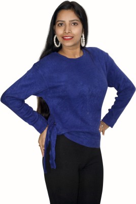 Preety World Solid Round Neck Casual Women Blue Sweater