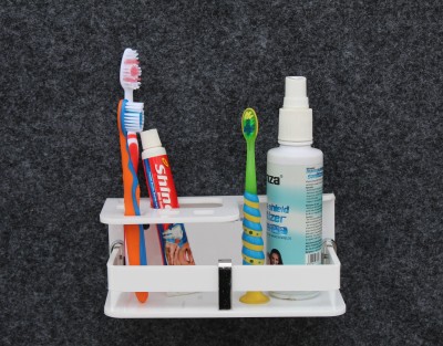 HEXA GOLD High Grade Acrylic Deluxe Toothbrush Stand With Bottle Holder/Tumbler Holder/Brush & Paste Holder With Bottle Shelf Rack Holder (1 Pcs., White) Acrylic Toothbrush Holder(White, Wall Mount)
