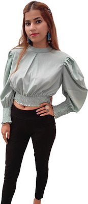 Pyramid Fashions Casual Solid Women Green Top
