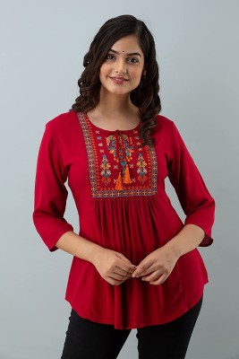 Anzex Casual Embellished Women Maroon Top