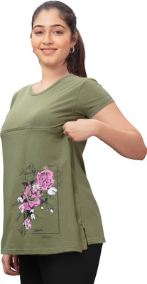 CKL Casual Printed, Self Design, Floral Print Women Light Green Top