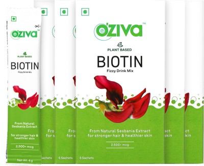 OZiva Biotin Fizzy Drink for Better Hair, Skin, & Nails (Pack of 5, 30 sachets)(5 x 24 g)