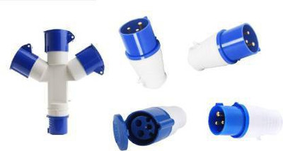 SK TRADERS 3pin IP44 Watertight Triple Outlet Socket Multi Splitter 16 amps Industrial Socket Industrial Plug Socket 220v 16A Set of 1 Extension Socket 3way industrial plug and socket Wire Connector(White, Blue, Pack of 1)