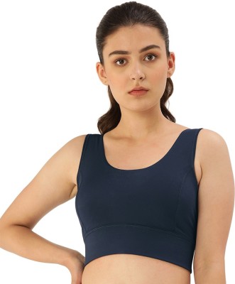 Enamor Dry Fit, Antimicrobial & Removable Pads E117 High-Impact Longline Women Sports Lightly Padded Bra(Dark Blue)