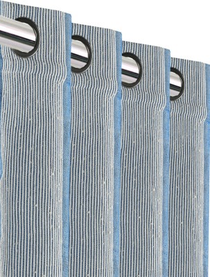 Saral Home 214 cm (7 ft) Cotton Blackout Door Curtain (Pack Of 2)(Striped, Blue)