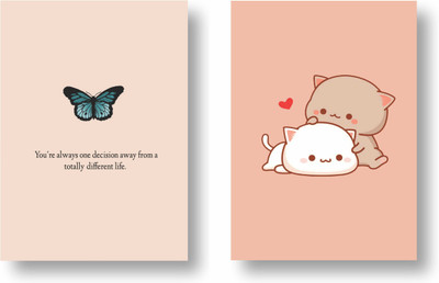 3DS Notebook A5 Diary Unruled 80 Pages(Blue butterfly and cute teddys, Pack of 2)