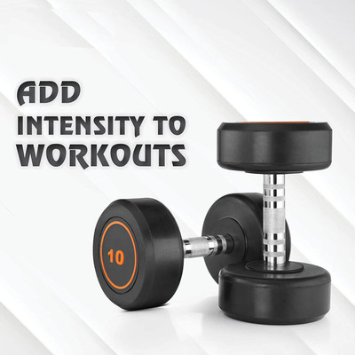 HACKERX Rubber Coated Round Dumbbells with Knurled Steel Grip Pair of 10kg Dumbbells Fixed Weight Dumbbell(20 kg)