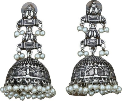 Hello Joy Hello Joy Indo Western Classic Ethic Jhumkis With Perls & Oxidised Plating for Women & Girls Alloy Jhumki Earring