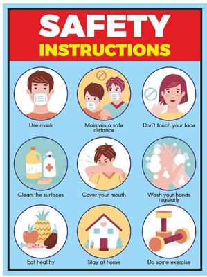 KREEPO SAFETY INSTRUCTIONS- Use Mask, Maintain a Safe Distance, Don't Touch Your Face, Clean The Surfaces, Cover Your Mouth, Wash Your Hands Regularly, Eat Healty, Stay At Home, Do Some Eexrcise Emergency Sign