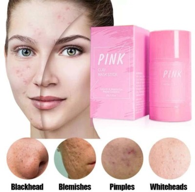 LILLYAMOR Pink Strawberry Mask Purifying Clay Stick Mask Oil Control Anti-Acne Eggplant Solid Fine,Portable Cleansing Mask Mud Apply Mask(40 g)