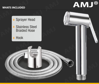 AMJ Conti Health faucet (abs)with 1.5 mtr flexible SS Tube and Wall Hook Health Faucet(Wall Mount Installation Type)