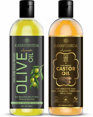 KAYAYURVEDA 100% Pure Olive Oil and Castor Oil for Skin & Hair Hair Oil(200 ml)