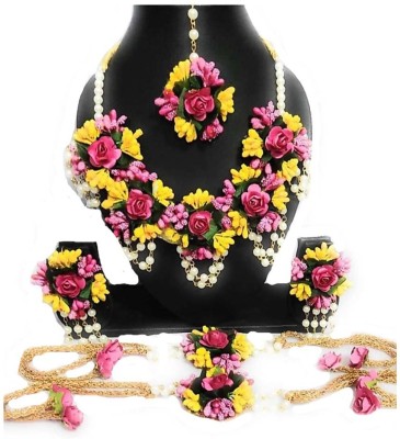 Riya Handcraftejewelry Fabric Yellow, Pink, Multicolor Jewellery Set(Pack of 1)