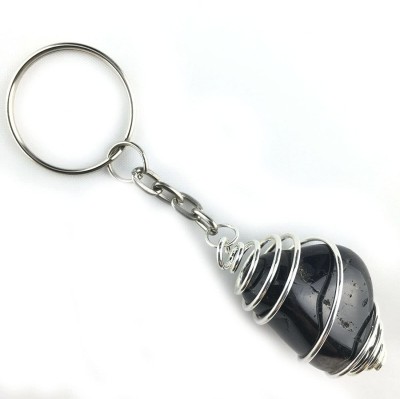 AIR9999 Natural Black Obsidian Crystal Tumble Key Chain Key Ring For Chakra And Reiki Healing Key Chain