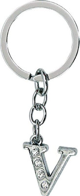 ShubhKraft Alphabet Letter V Metal Keychain | Keyring | Keyholder For Mens & Womens - Boys & Girls or Bike, Car, Home Keys - Birthday Gift Item (Silver) Key Chain