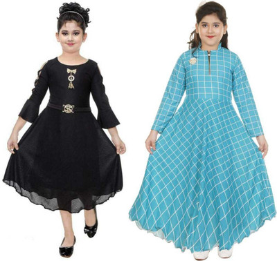 FTC FASHIONS Girls Maxi/Full Length Party Dress(Multicolor, 3/4 Sleeve)
