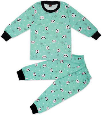 Mahi Fashion Kids Nightwear Boys & Girls Printed Fleece Blend(Green Pack of 1)