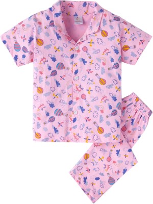 Babywish Kids Nightwear Boys & Girls Printed Cotton(Pink Pack of 1)