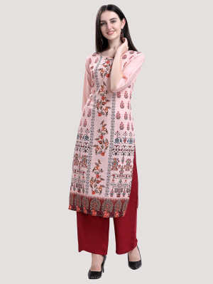EthnicBasket Women Floral Print Straight Kurta(Pink)