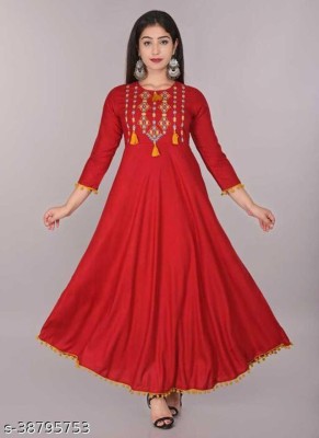 CHOKHO CREATIONS Women Embroidered Anarkali Kurta(Red)