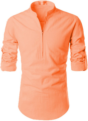 Vida Loca Men Solid Straight Kurta(Orange)