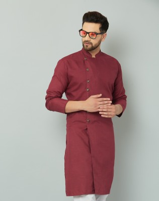 BENSTITCH Men Solid Straight Kurta(Maroon)