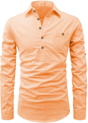 UNIFAV Men Solid Straight Kurta(Orange)