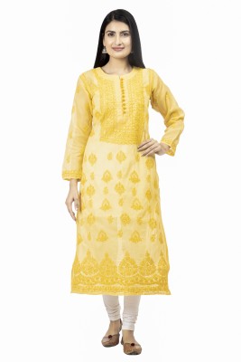 Golden Chikan Export Women Printed Straight Kurta(Gold)