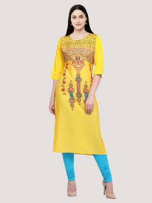 1 Stop Fashion Women Embroidered Straight Kurta(Yellow)