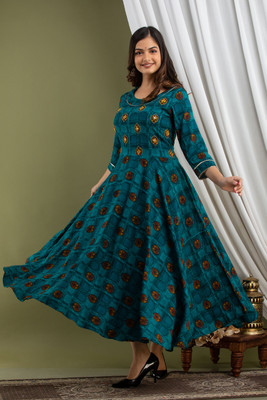 RopaDeModa Women Printed Anarkali Kurta(Blue)