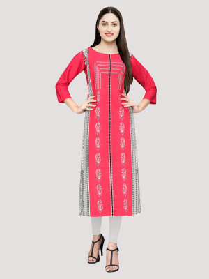 1 Stop Fashion Women Printed Straight Kurta(Pink)