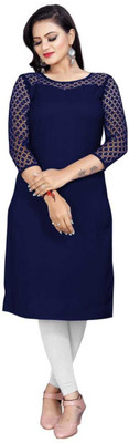 Maheshvi Women Self Design Straight Kurta(Dark Blue)