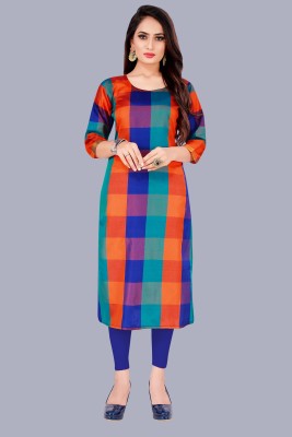 PRIYANSH CREATION Women Checkered Straight Kurta(Orange)