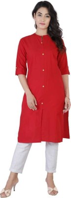 Riswa Women Solid Frontslit Kurta(Red)