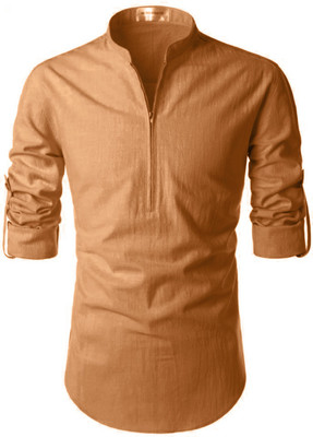 Univibe Men Solid Straight Kurta(Brown)