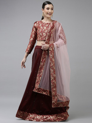 SHREE CREATION Printed Semi Stitched Lehenga Choli(Maroon, Gold)