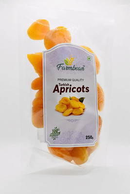 Farmbean Turkish Apricots | Edible Raw Apricot Dry Fruits |Healthy Morning Snack | Organic and Soft Apricots for Eating - 250g Apricots(1 x 250 g)