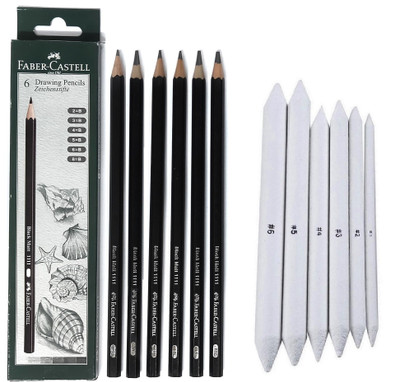 Definite Art FABER CASTELL Drawing Graded Pencils - 2B, 3B, 4B, 5B, 6B and 8B (Pack of 6) + Blending/Smudging Stumps Set of 6 (Size 1 to 6); Pre-Sharpened Pencil(Black) Definite Art FABER CASTELL Drawing Graded Pencils - 2B, 3B, 4B, 5B, 6B and 8B (Pack of 6) + Blending/Smudging Stumps Set of 6 (Size 1 to 6); Pre-Sharpened Pencil(Black)