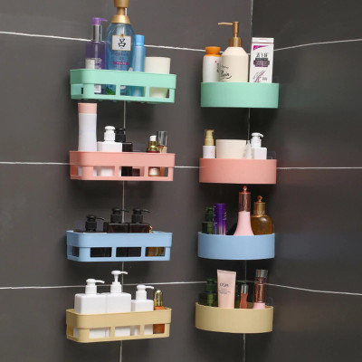 Qrex Pack Of 8 Wall Mountable Durable and Stable Plastic Toothbrush Holder Multipurpose Storage Holder Stand Keeping Toothpaste, Comb, Cream, Lotion & soap for Bathroom Accessories Bathroom Shelves & Triangle Corner Traceless Shower Caddy with Strong Self Adhesive Magic Sticker (4 Bathroom + 4 Trian