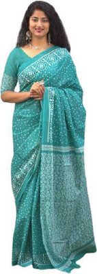 NIKHILAM Printed Handloom Pure Cotton Saree(Green)