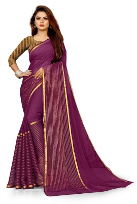 Pemal Designer Striped Bollywood Chiffon Saree(Purple)