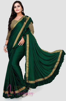 3Buddy Fashion Woven, Solid/Plain Bollywood Lycra Blend Saree(Green)