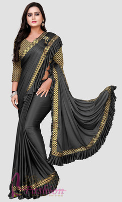 ENCLIQ Solid/Plain Bollywood Lycra Blend Saree(Grey)